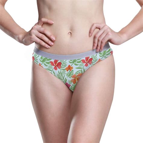 Women Underwear Bikini Tropical Palm Hibiscus Flower Pattern D Printed