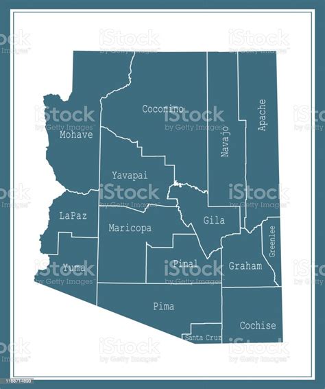 Ilustración De Mapa Del Condado De Arizona Imprimible Y Más Vectores