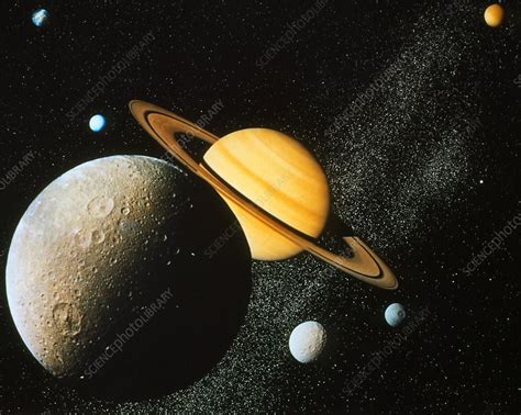 Voyager I Composite Of Saturn And Six Of Its Moons Stock Image R390
