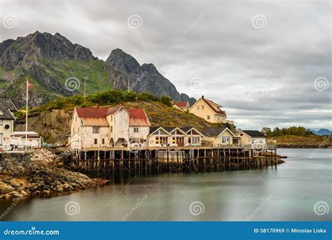 Henningsvaer Fishing Village In The Lofoten Archipelago Norwa Stock