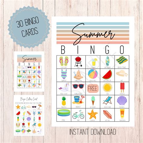 Summer Bingo For Kids Printable Summer Bingo Summer Etsy