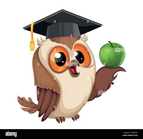 Owl In Graduation Cap Holding Green Apple Back To School Wise Owl