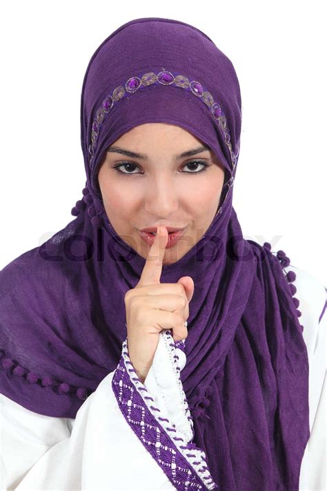 Beautiful Arab Woman Asking For Silence With The Finger On Lips Stock
