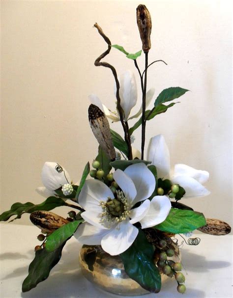 Magnolia And Mahogany Pod Arrangement Lovely Vintage Brass Container
