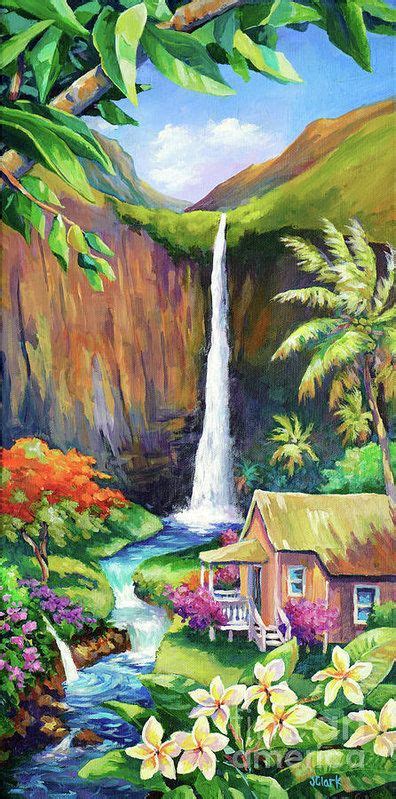 Kauai Cascades By John Clark In 2020 Waterfall Paintings Hawaii