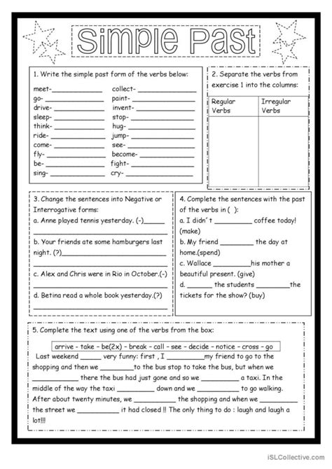 The Simple Past Worksheet For Students To Practice Their English