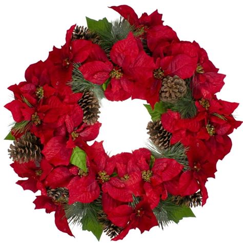 Allstate 30 Red Poinsettia Blooms And Pine Cone Artificial Floral