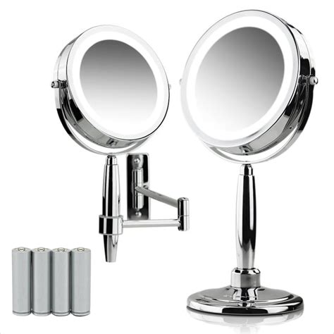Ovente Lighted Vanity Makeup Mirror 7 Inch 1x 8x Magnification 3 Color Led Wall Mount Tabletop