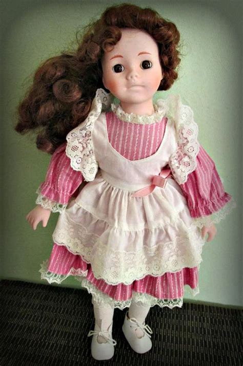 Vintage Porcelain Doll Collectible Brown Hair Pink Dress Etsy
