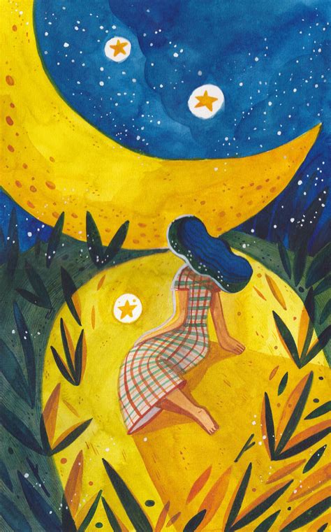 Waiting Over The Moon By Kathrin Honesta Original Watercolor Painting