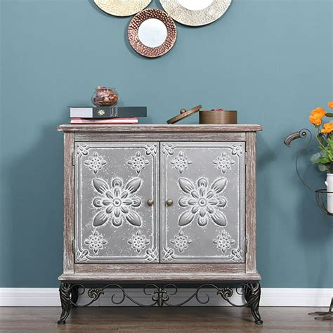Sophia And William 2 Door Distressed Accent Cabinet With Flower Pattern