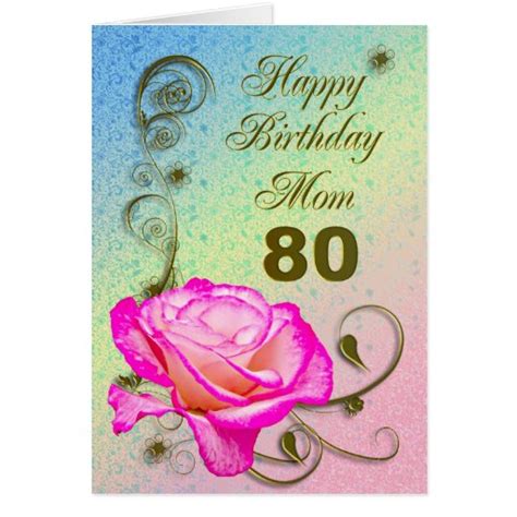 Elegant Rose 80th Birthday Card For Mom Zazzle