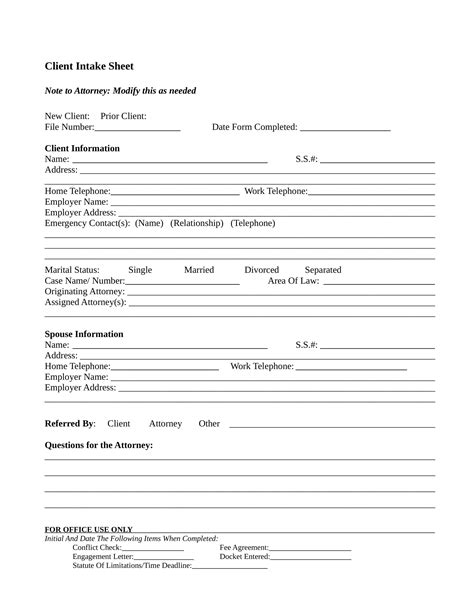 Free Client Intake Form Template