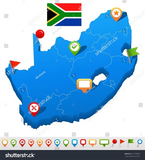 South Africa Map And Flag Highly Detailed Royalty Free Stock Vector