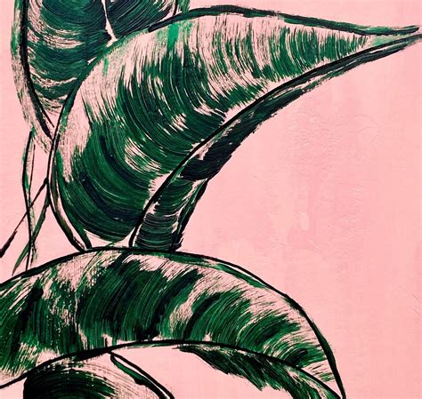 Tropical Leaves Original Acrylic Painting Leaf Art Pink Pop Etsy