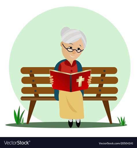 Elderly Woman Reads The Bible While Sitting On A Vector Image
