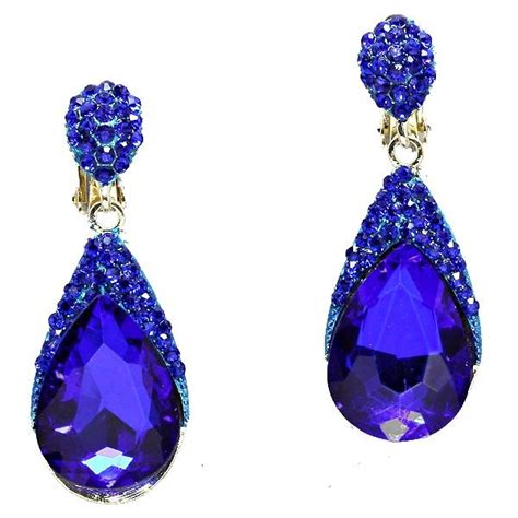 Deep Royal Blue Diamante Crystal Earrings Only From
