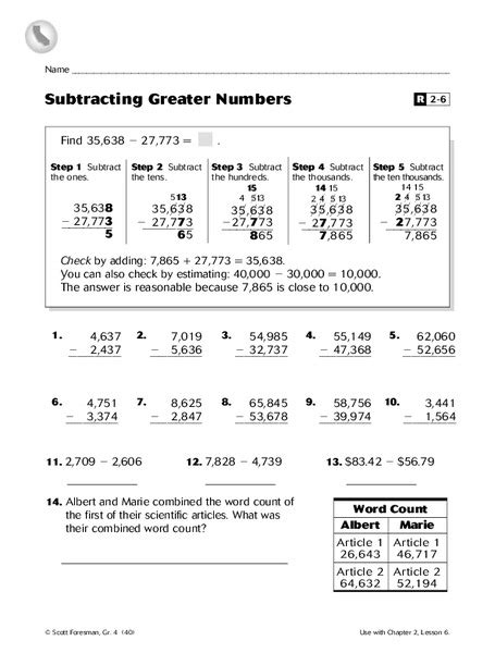 Subtracting Greater Numbers Worksheet
