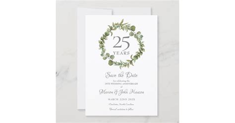 25th Anniversary Save The Date Greenery Garland Invitation Zazzle