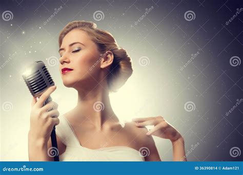 Attractive Female Singer With Microphone Stock Photo Image Of Deejay