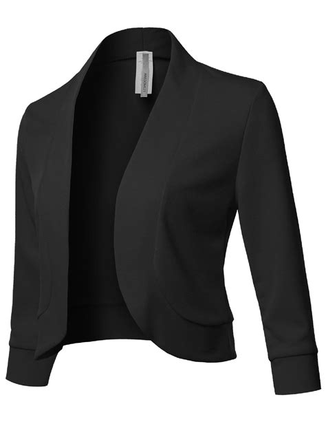 Fashionoutfit Womens Solid 34 Sleeves Open Front Bolero Jacket Shrug