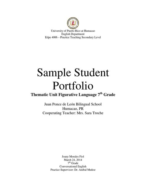 Student Portfolio Examples College English Suggested Addresses For