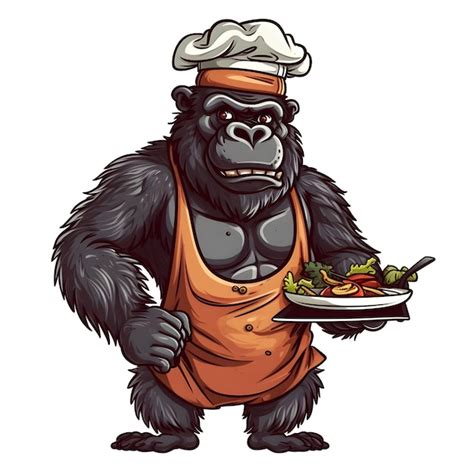 Premium Photo A Gorilla With A Chef Hat Holding A Plate Of Food