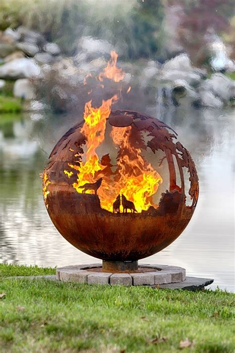 Hand Crafted Custom Up North Fire Pit Sphere 37 Inches By The Fire
