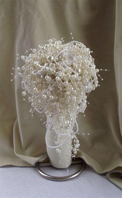 Affordable Elegant All White And Ivory Pearl Wedding Bouquet Etsy