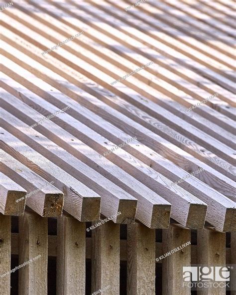 Close Up Of Timber Slatted Roof Grain House London United Kingdom