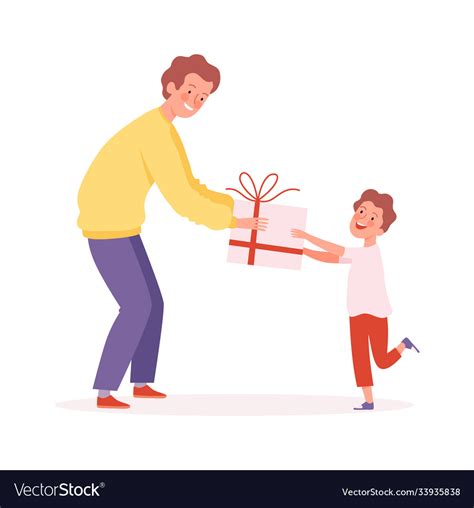Father Time Man Giving Gift To Son Happy Boy Vector Image
