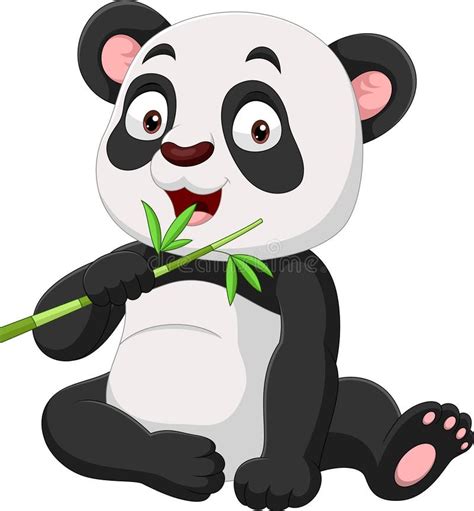 Cartoon Funny Panda Eating Bamboo Leaves Stock Vector Illustration Of
