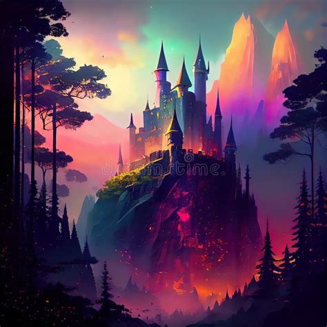 Fairy Tale Magical Castle Ai Generated Stock Illustration