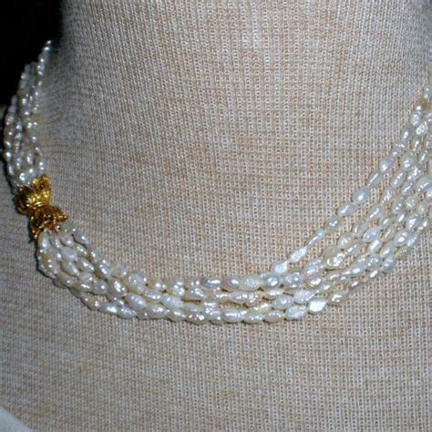Vintage Cultured Freshwater Rice Pearl Necklace Six Strands Secure