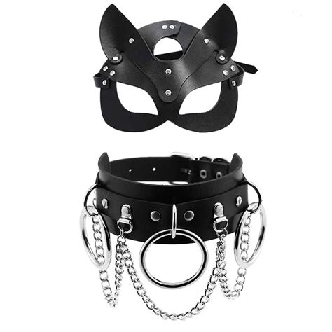 Sex Toys Leather Mask Black Masks With Sexy Necklace Erotic Accessories