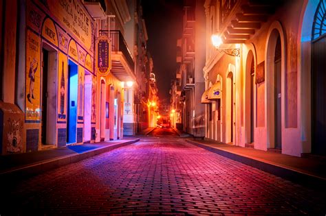 City Street During Night San Juan Hd Wallpaper
