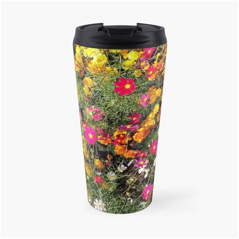 'Colorful flowers.' Travel Mug by lantica in 2020 | Colorful flowers, Mugs, Flowers