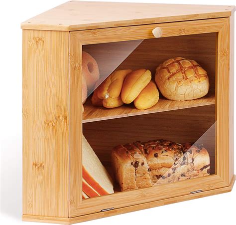 Buy Homekoko Double Layers Bamboo Corner Bread Box For Kitchen Counter