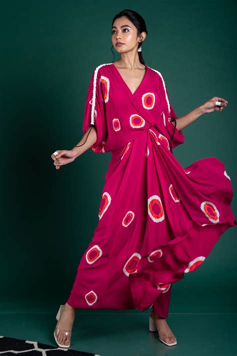 Buy Pink Crepe Print Polka Dot V Neck Wrap Dress For Women By Nupur Kanoi Online At Aza Fashions