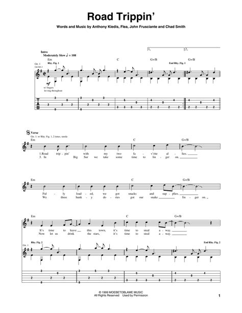 Tablature Guitare Road Trippin De Red Hot Chili Peppers Tablature