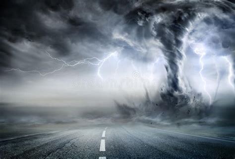 Powerful Tornado On Road In Stormy Landscape Affiliate Tornado