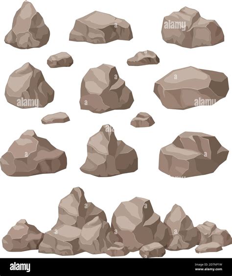 Rock Stones Cartoon Stone Isometric Set Granite Boulders Pile