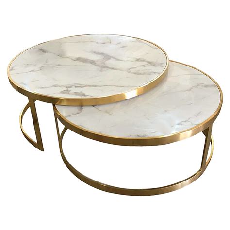 Mirabello 2 Piece Faux Marble Topped Metal Round Nesting Coffee Table