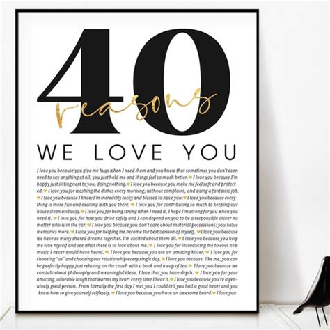 40 Reasons Why We Love You Poster Frame Personalized 40th Etsy Australia