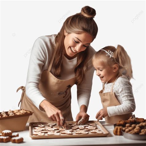 Madre E Hija Horneando Galletas Navideñas En La Cocina Png Dibujos