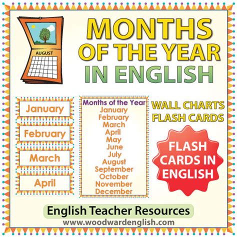 English Months Of The Year Flash Cards Charts Woodward English