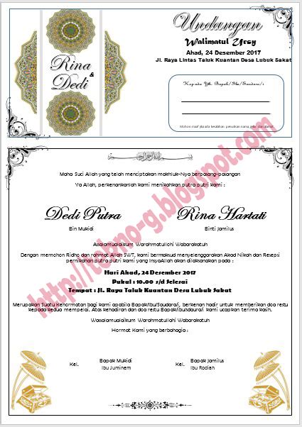Download Contoh Undangan Pernikahan Walimatul Ursy Dengan Format