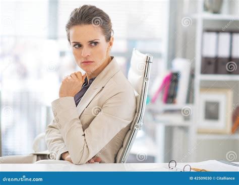 Portrait Of Concerned Business Woman In Office Stock Photo Image Of