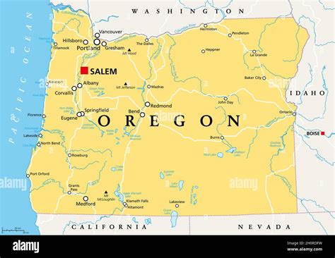 Oregon O Mapa Político Con La Capital Salem Estado En La Región Del