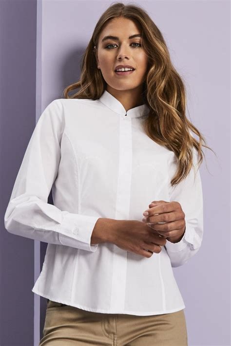 Womens Long Sleeve Mandarin Collar Blouse White Shop By Industry
